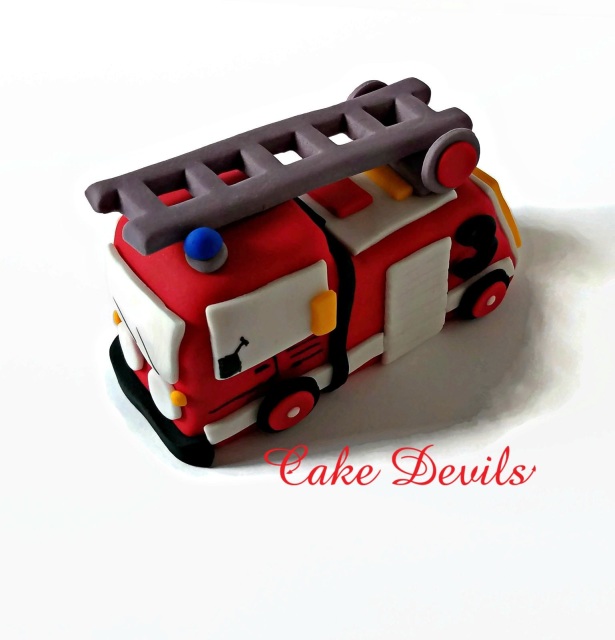 Sugar Paste Fondant Icing Fire Engine Style Personalised Cake Topper