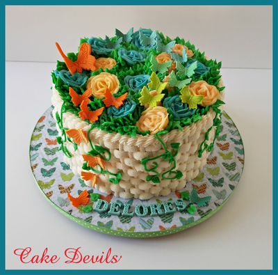 butterfly and flower cake