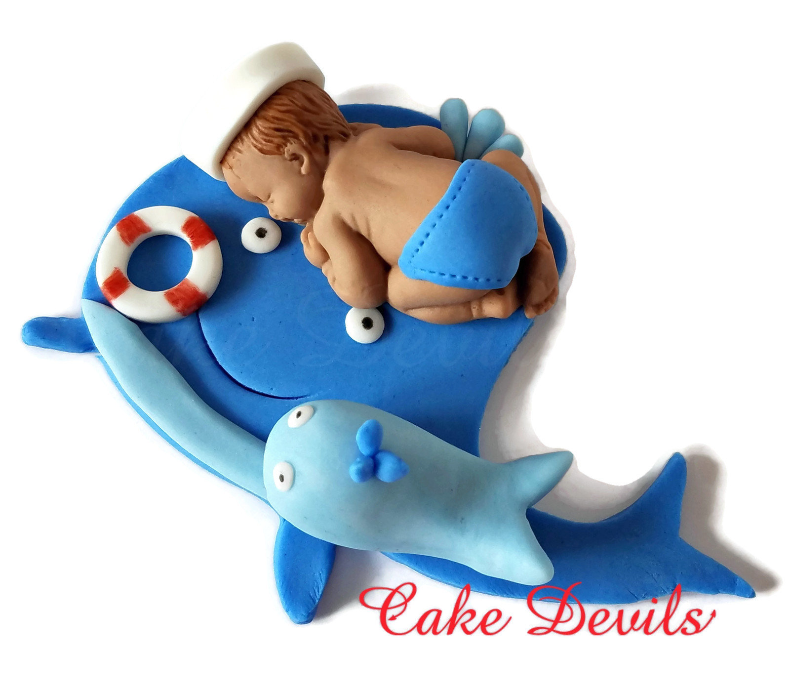 Whale Baby Shower Fondant Sleeping Baby Cake Topper, Nautical baby shower  Cake Decoration, Whale, Sailor baby cake, Baptism, Handmade Edible