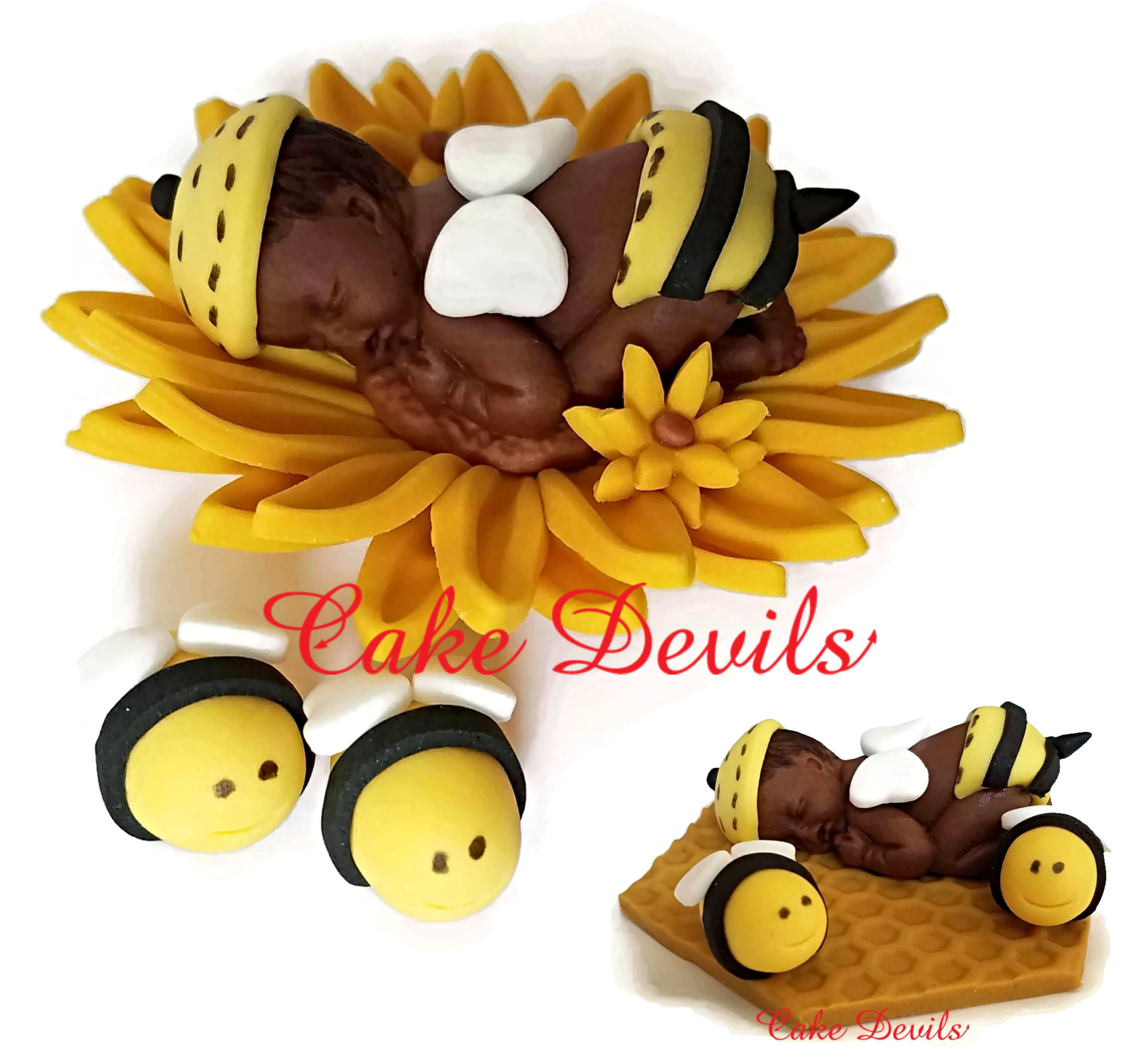 Baby Bumble Bee Fondant Cake Topper, Fondant Sleeping Bee Sunflower Baby  Shower Cake Topper, Baptism, Christening, Handmade Edible Fondant
