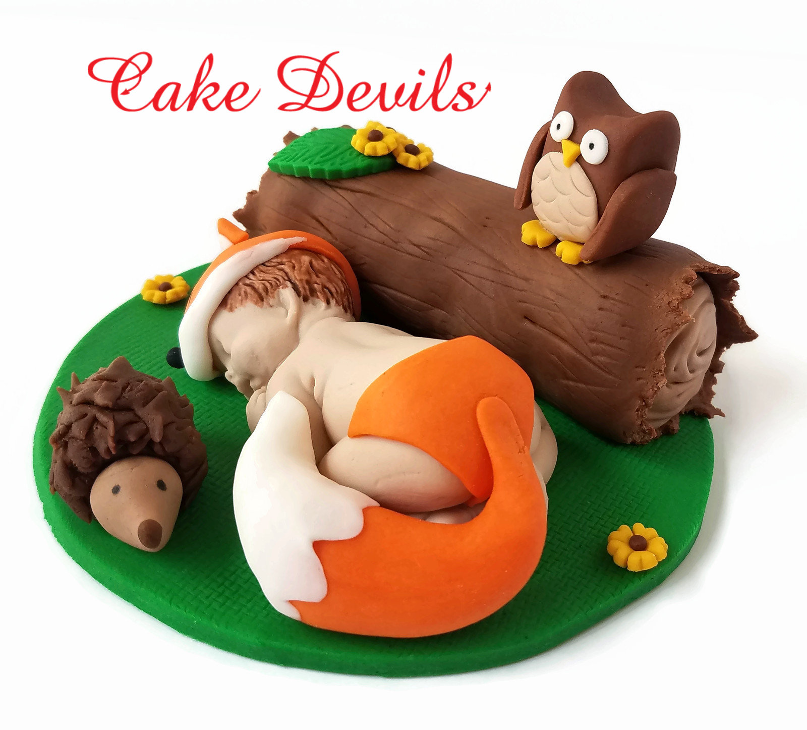 Woodland Sleeping Baby Shower Cake Topper, Fondant Fox Baby Shower