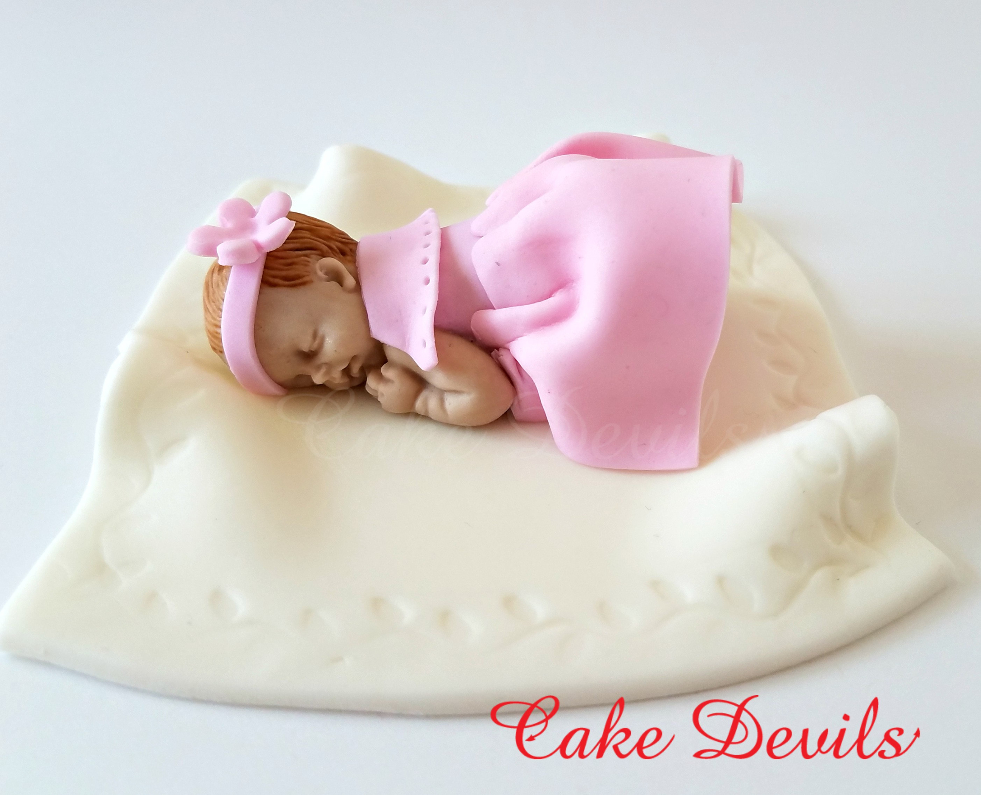Edible sleeping baby girl. Edible baby girls Christening birthday cake topper 