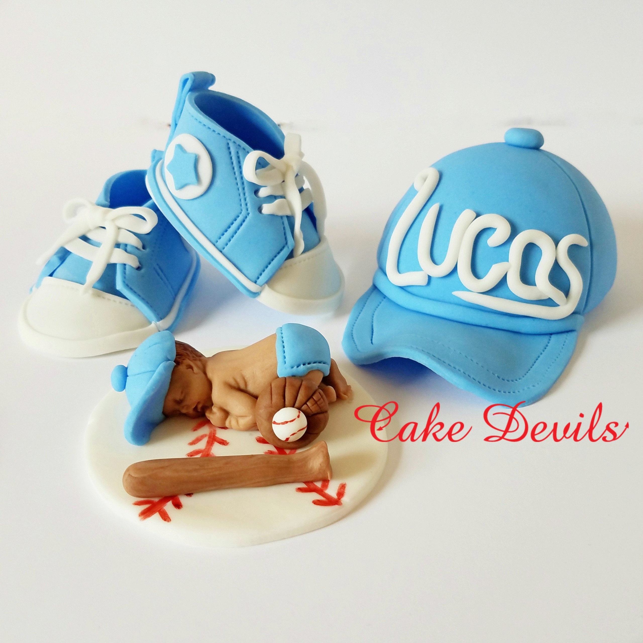 Baby Baseball Cap and Sneakers Fondant Cake Toppers, Baby Shower