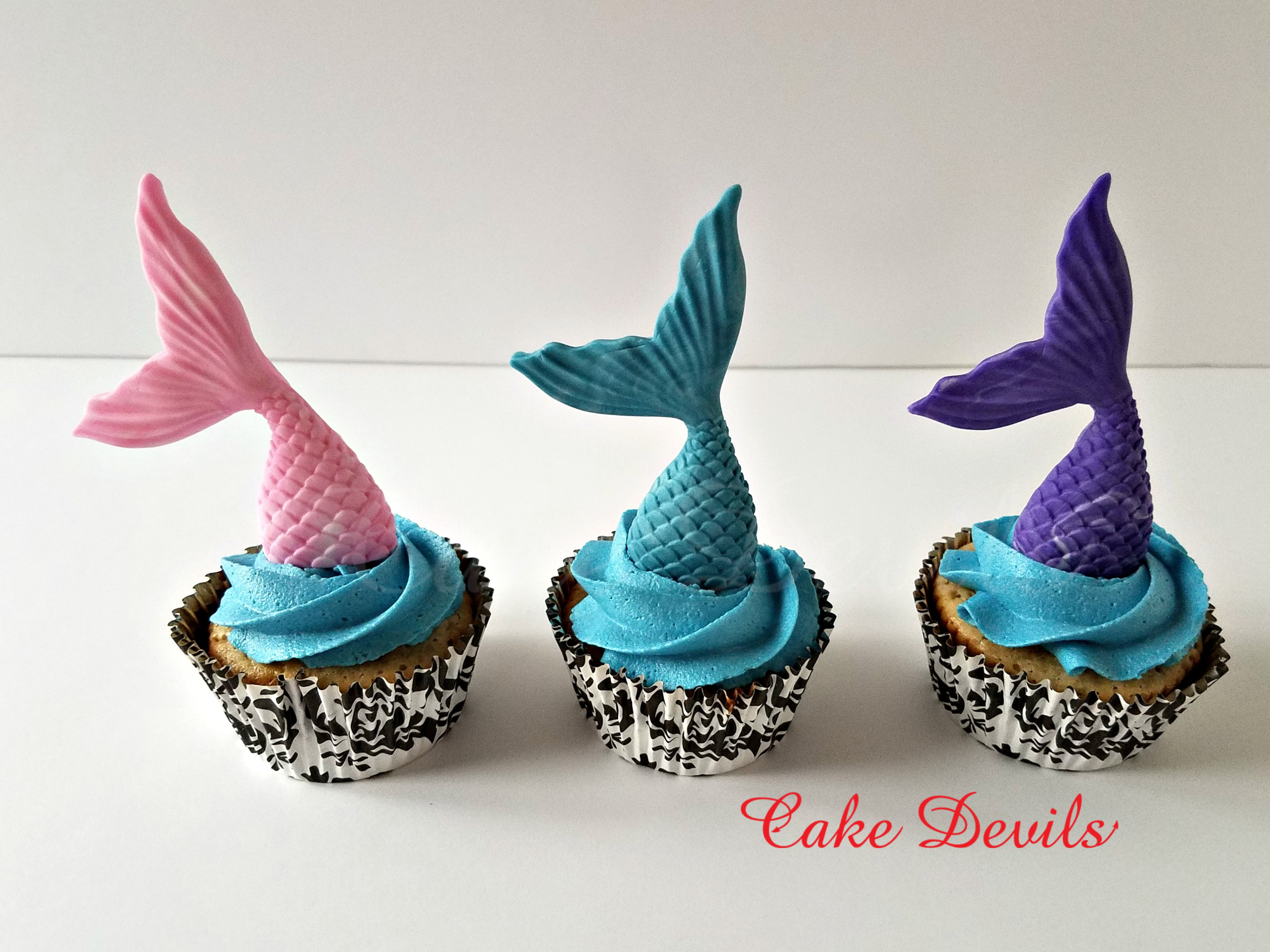 Mermaid Cupcake Toppers, Fondant Mermaid Tails, Under the Sea cake  decorations, Sea Shell and Ocean Party, Handmade Edible Fondant Mermaids