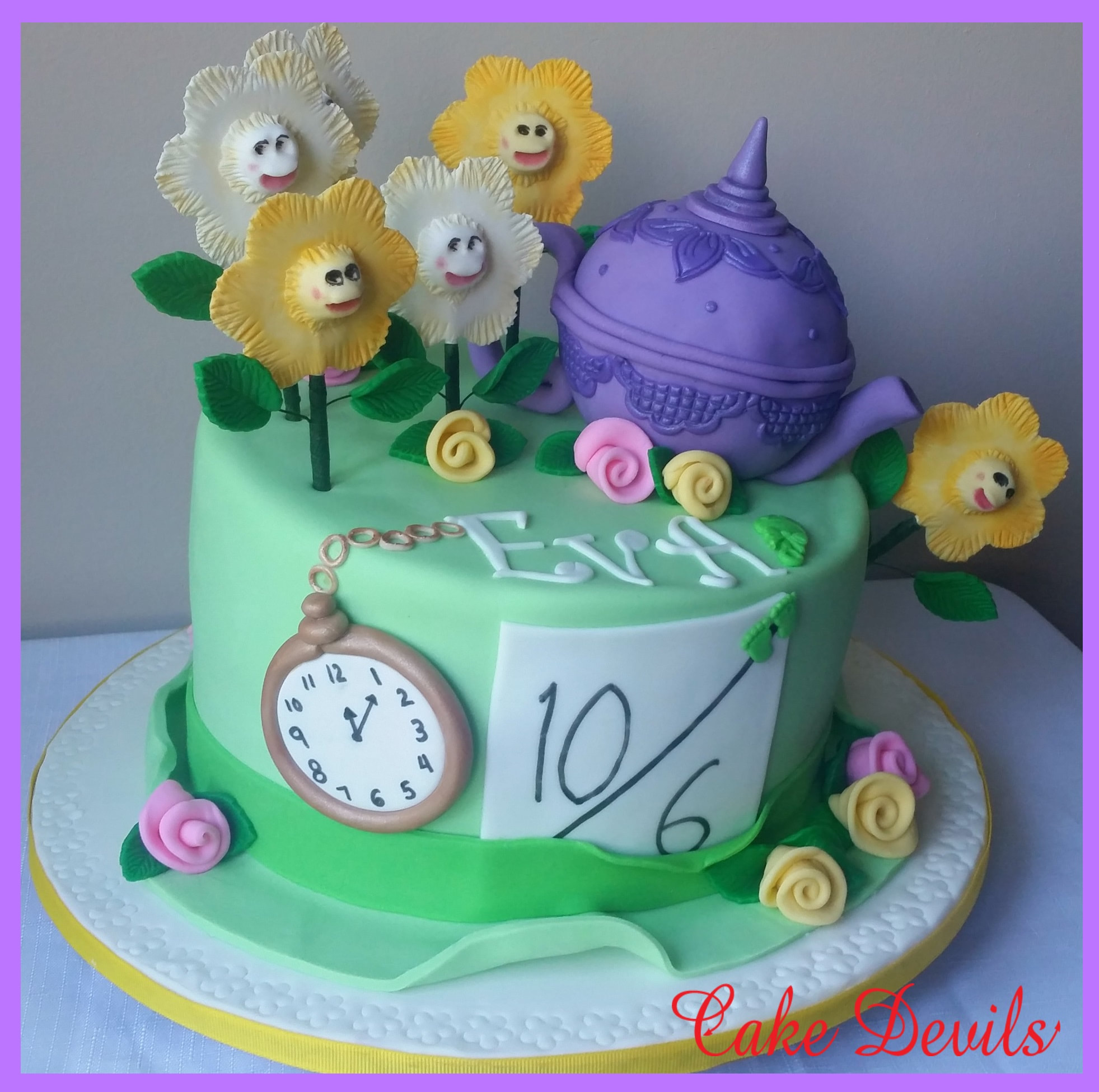Wonderland Whimsical Cake Topper Kit, Green Hat, Tea Pot Cake Topper, Alice  in Wonderland, Fondant happy flowers, Tea Pot Decorations, Handmade Edible