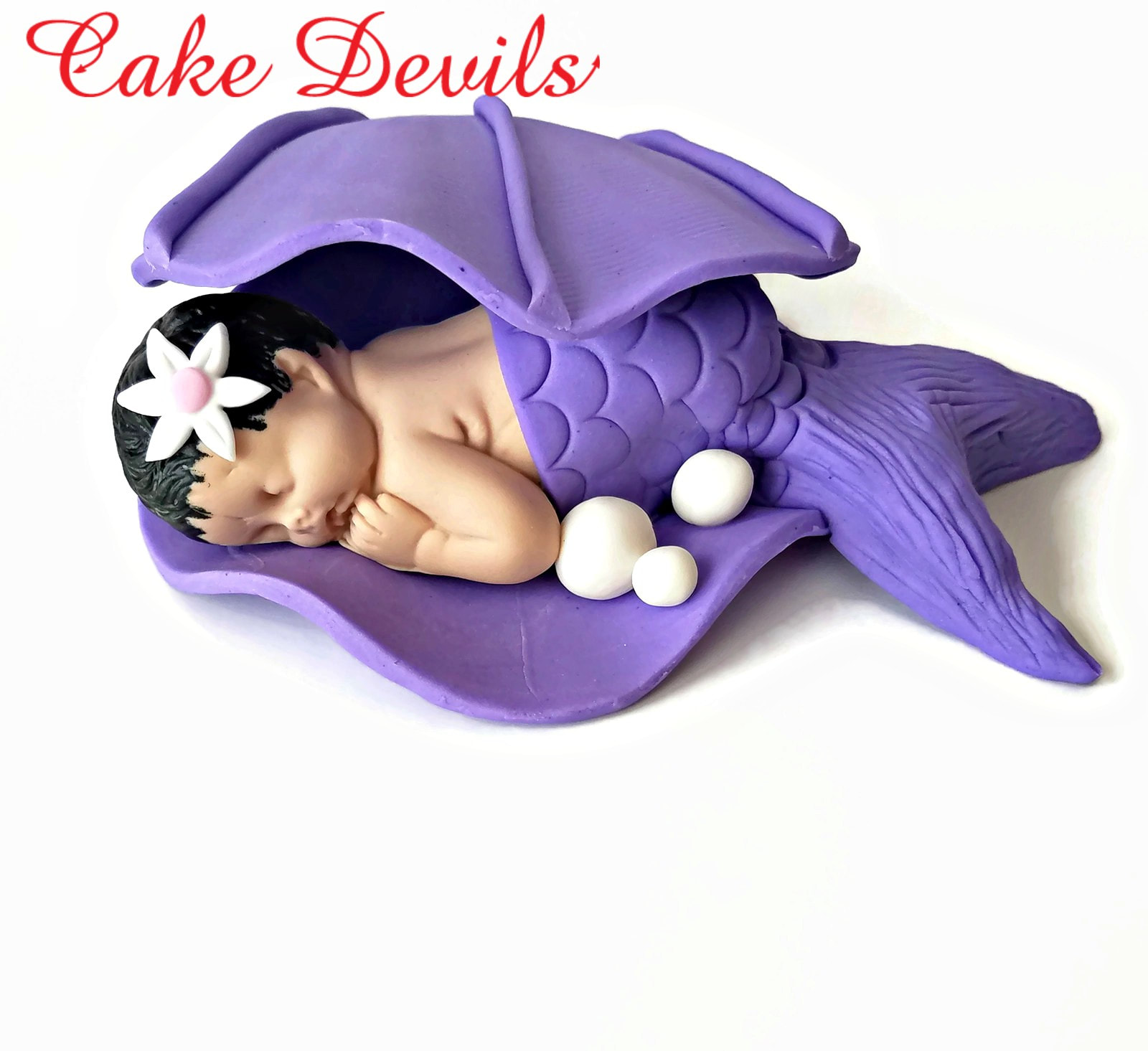 Sleeping Mermaid in a Waved Clam shell Baby Shower Cake Topper, Mermaid Baby  Shower Cake, Fondant Clam shell Cake Decoration, Cake Topper