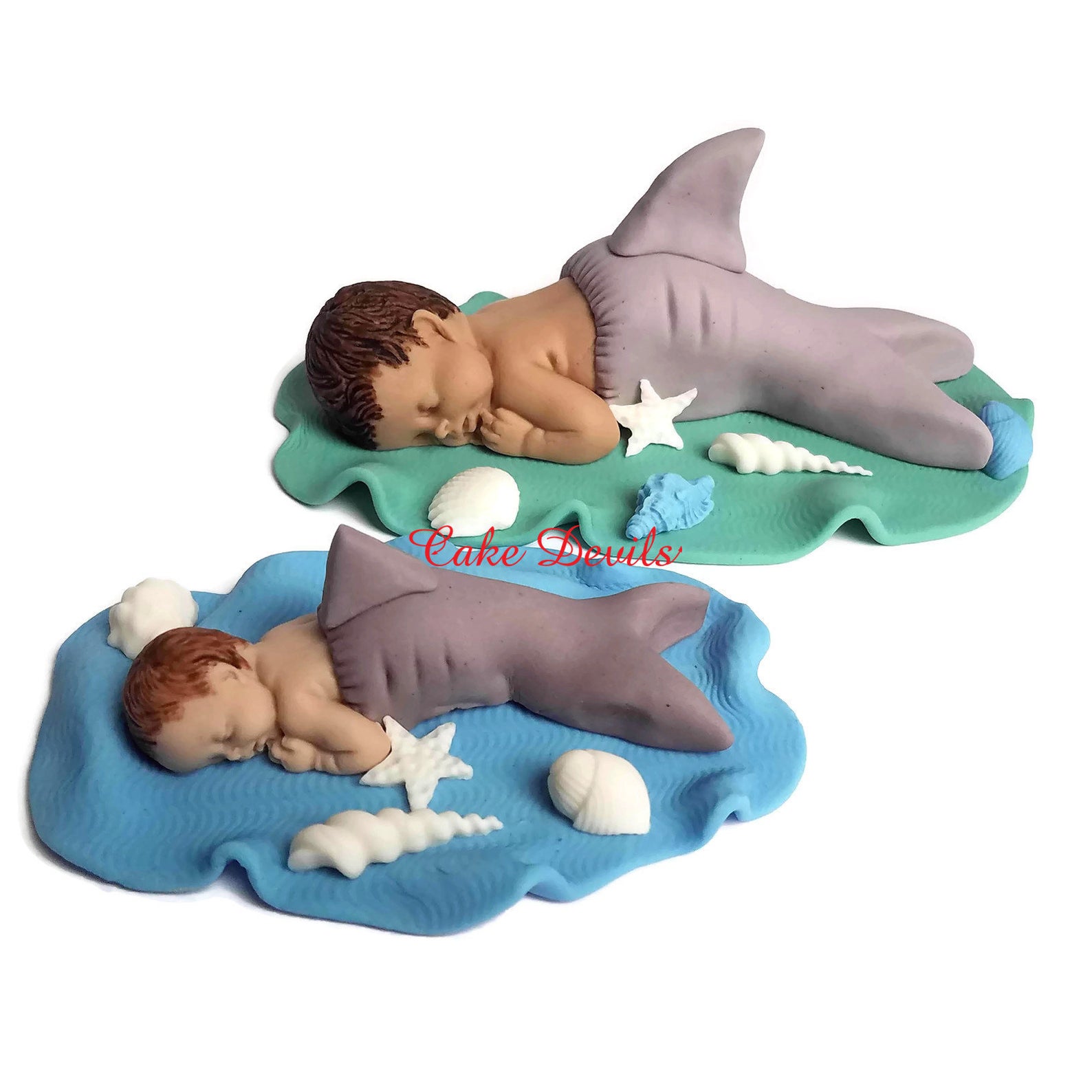 Fondant Shark Baby Shower Cake Topper, Under the Sea Baby Shower, Baby  Shark Cake Decoration, Dolphin Baby Shower, Fondant shells