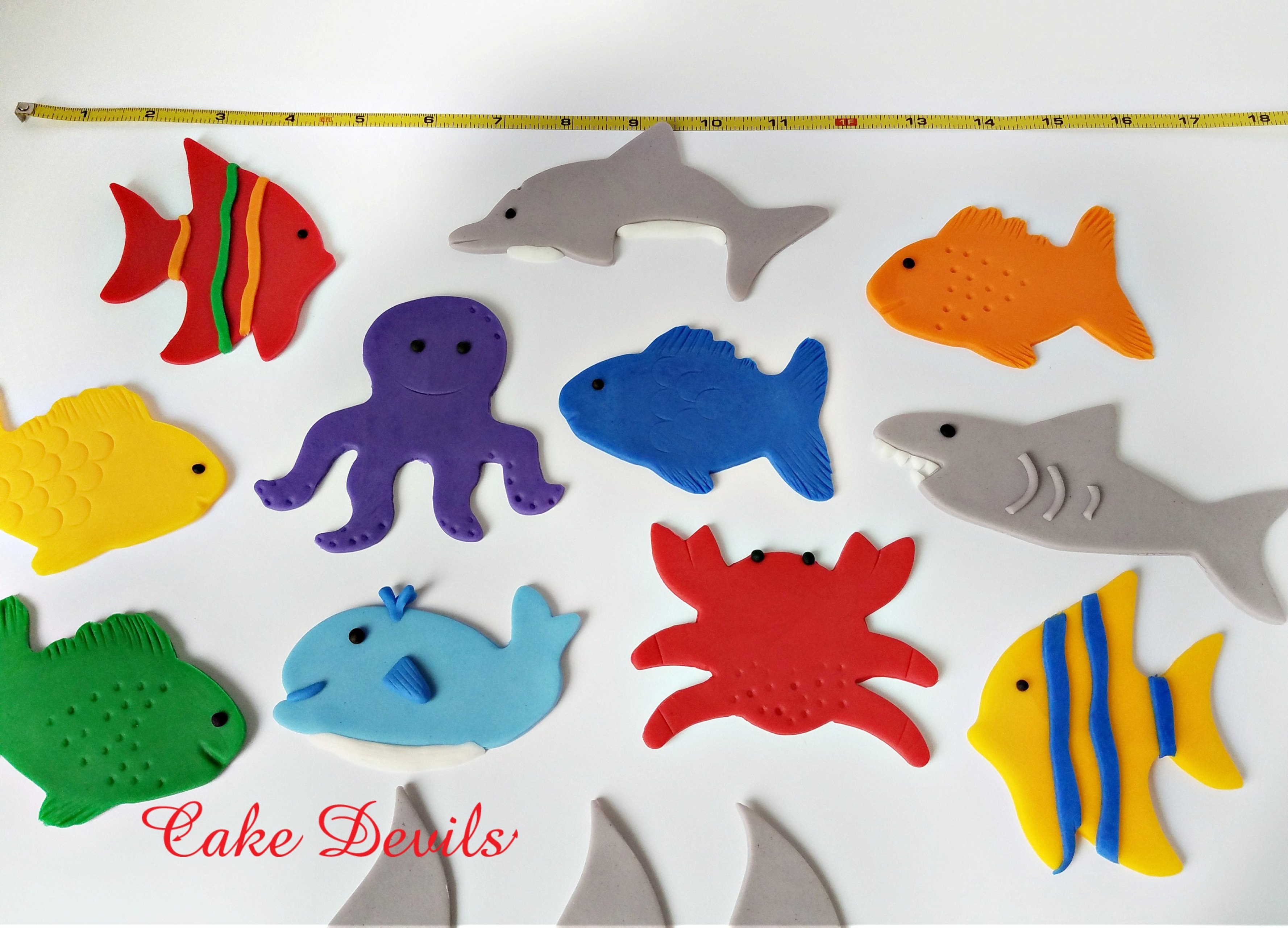 Ocean Life Fondant Cake Toppers, Fish Cake Decorations, Beach Party, Shark,  Dolphin, Crab, Whale, Octopus, Handmade Edible Sea Creatures