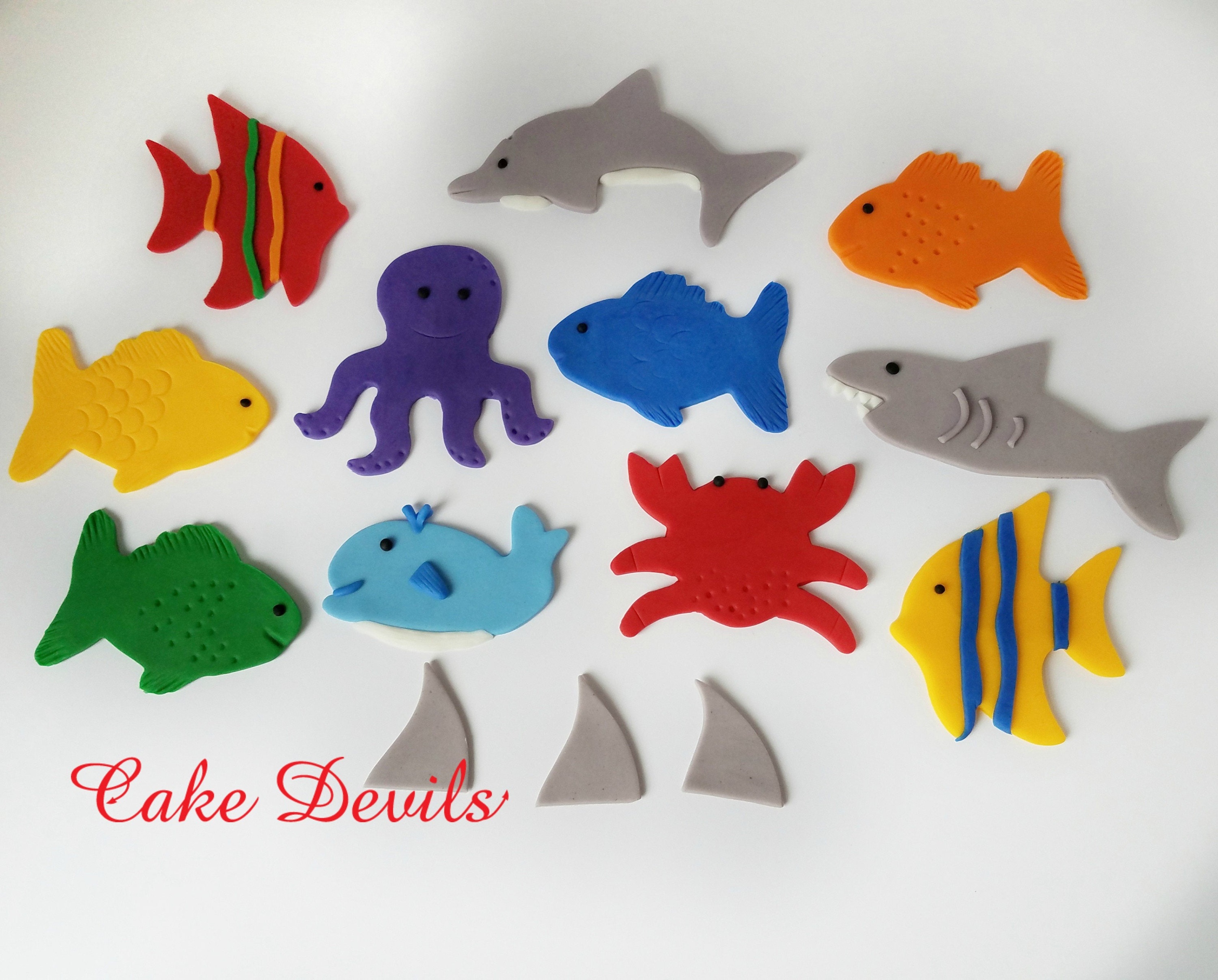 Ocean Life Fondant Cake Toppers, Fish Cake Decorations, Beach Party, Shark,  Dolphin, Crab, Whale, Octopus, Handmade Edible Sea Creatures