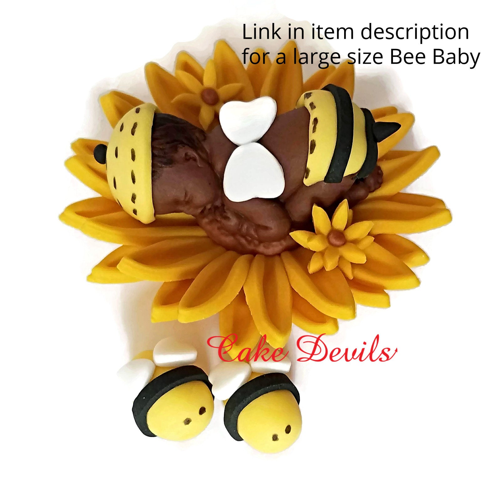 Sunflower Bumble Bee Baby Shower Cake Topper Yellow Peony Baby on Flower Cake  Topper Edible Fondant Flower Baby by Sweetnewcreations 