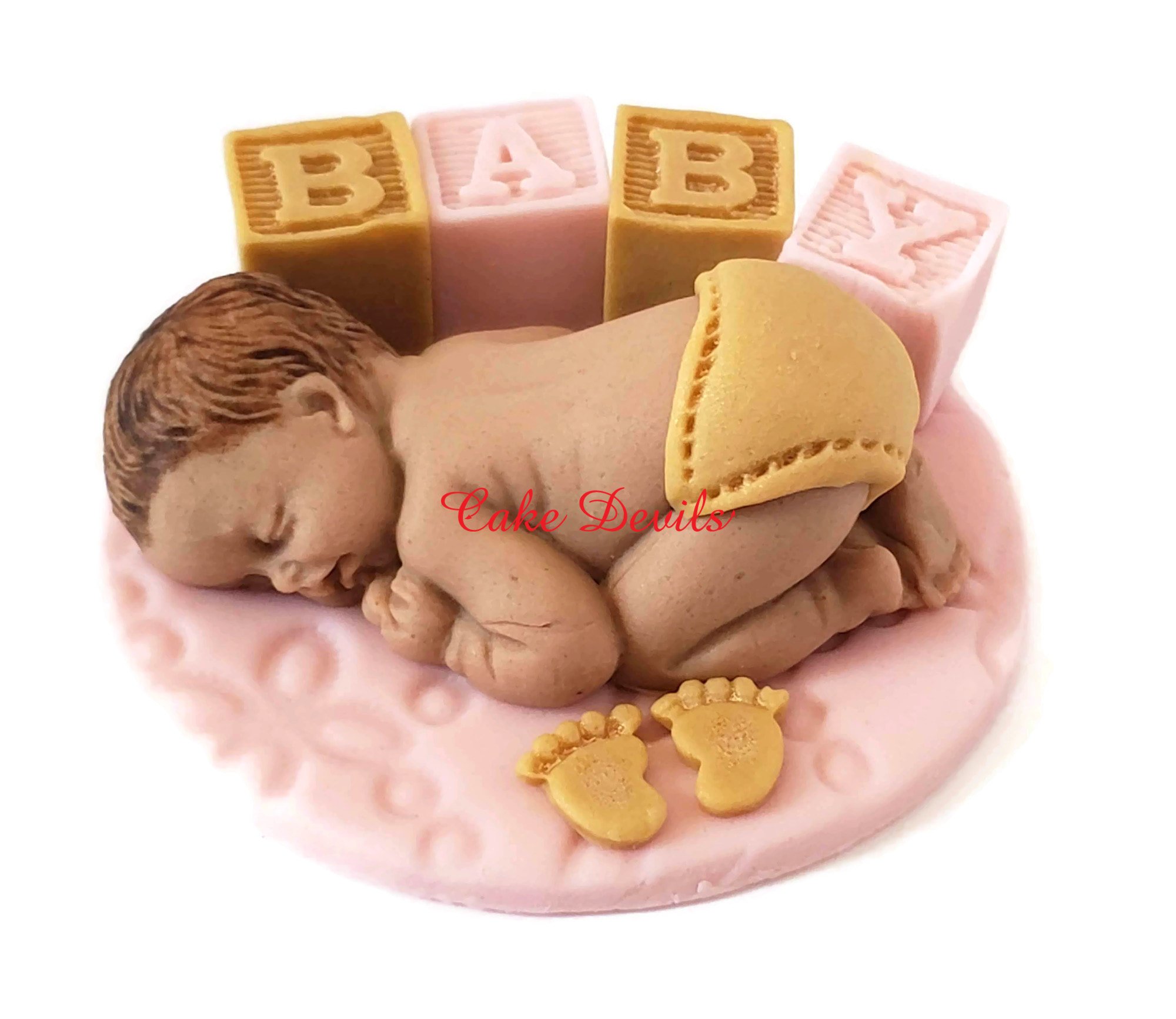 Fondant Baby Shower Cake Topper with Blocks, Letters in Hearts, Edible Baby  Blocks Cake Decorations, Hearts on Sticks, Name, Naked Baby