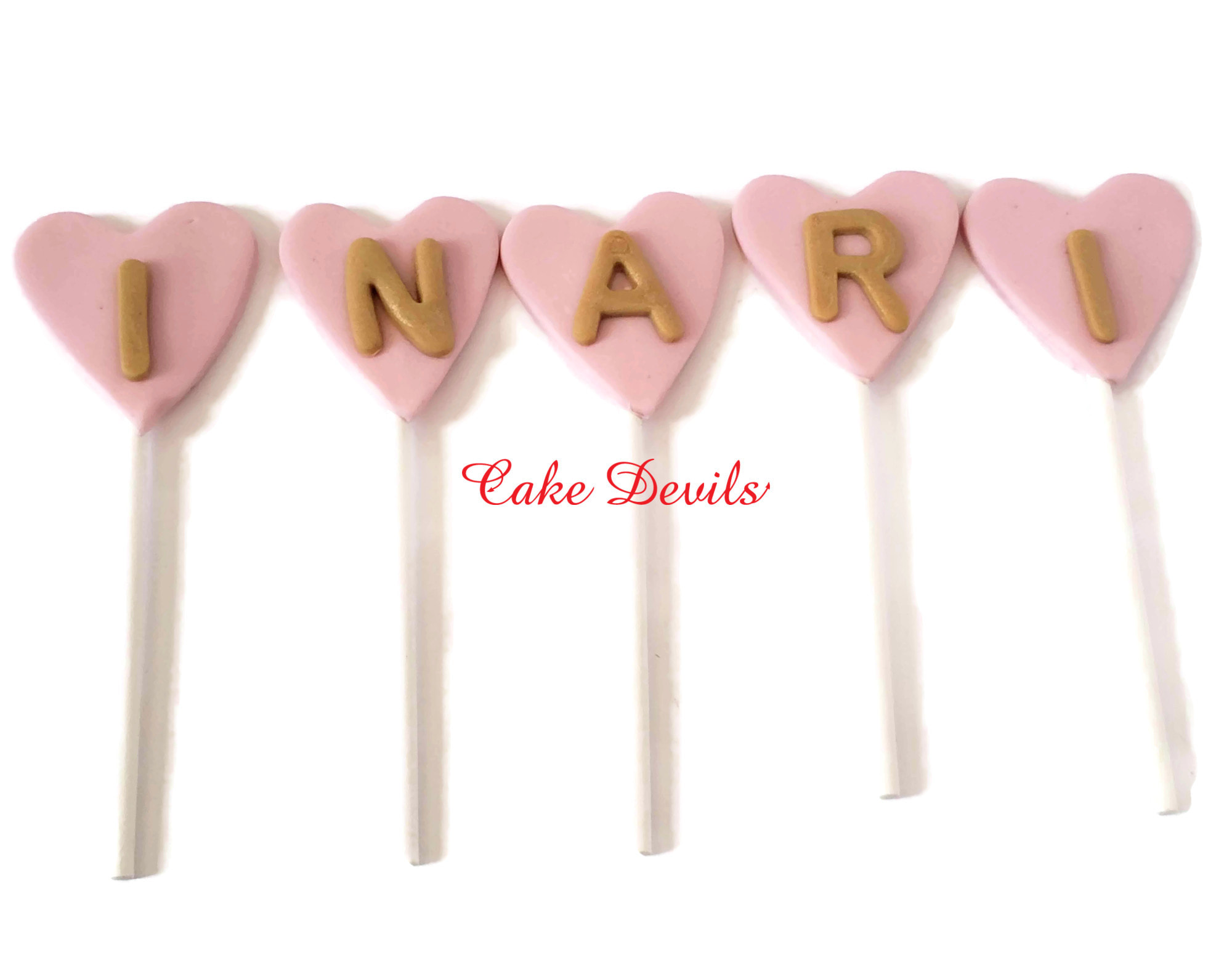 Fondant Letters in Hearts, Handmade Name Cake Decorations, Hearts on  Sticks, Lollipop Hearts Cake Decorations